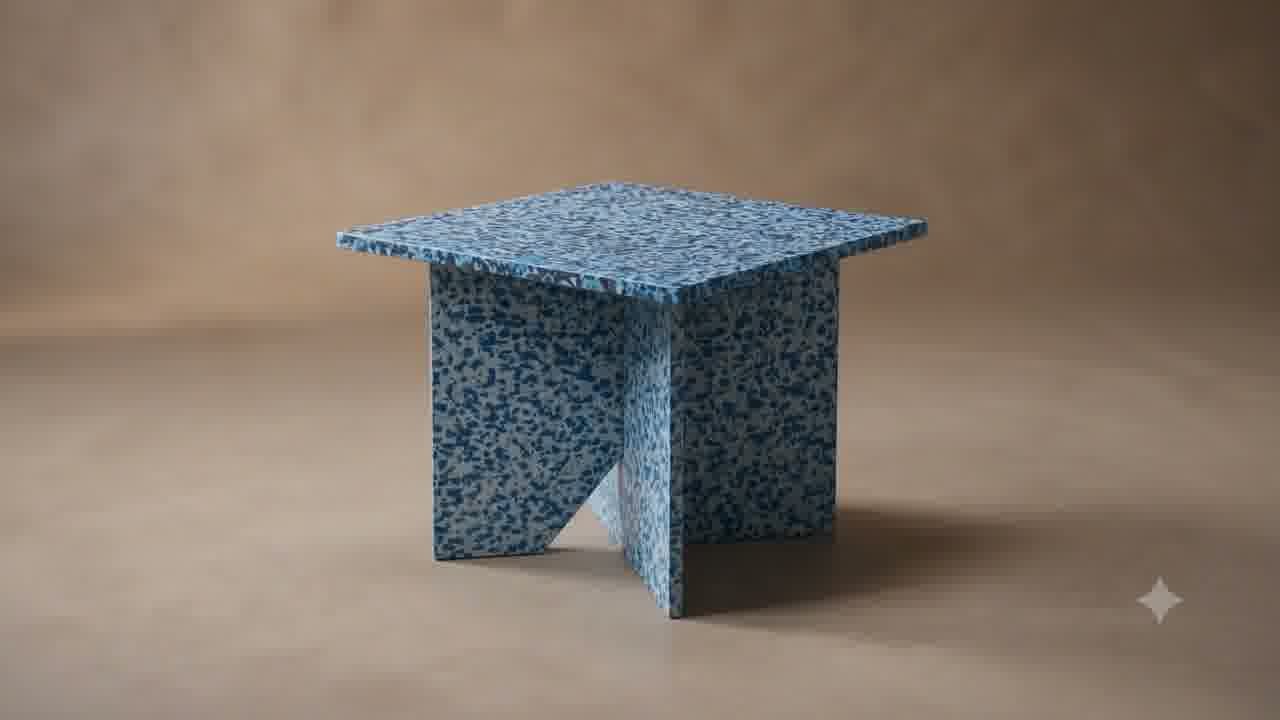 Finished terrazzo-textured side table made entirely from upcycled plastic